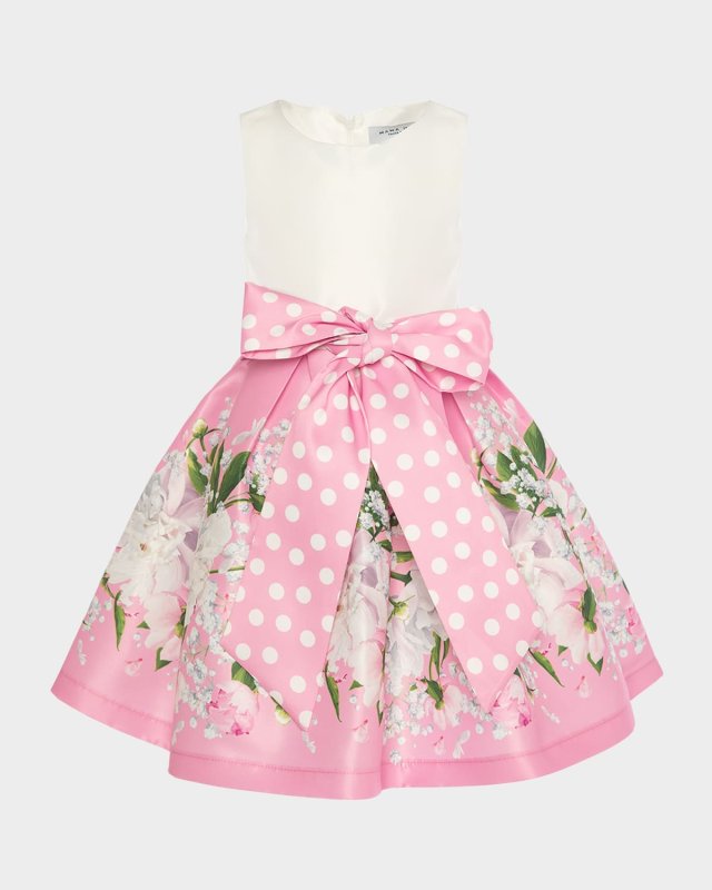 Girl's Sleeveless Floral & Polka Dot Dress with Bow, Size 3T